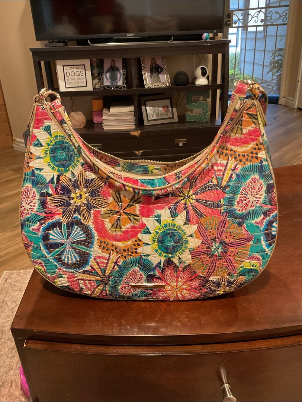 Brahmin Multicolor Floral Quilted Crescent Shoulder Bag